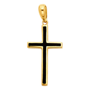14K Yellow Gold Cross with Black Enamel Pendant