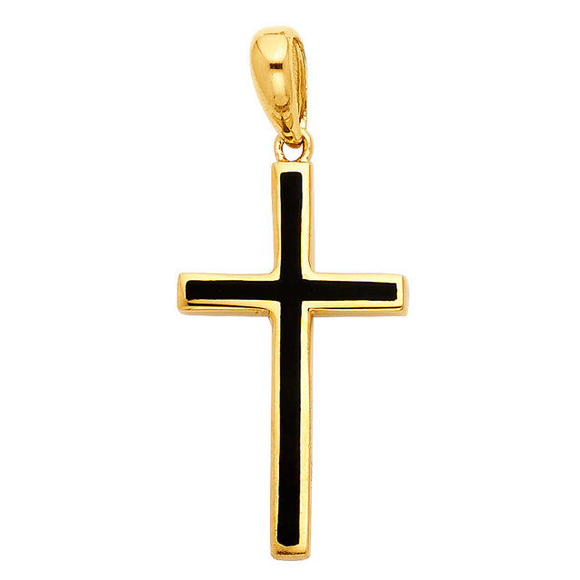 14K Yellow Gold Cross with Black Enamel Pendant