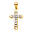 14K Two-Tone Gold Round-End Accented Cross Pendant