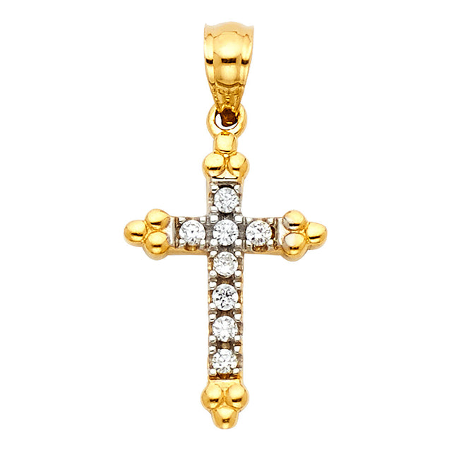 14K Gold Beaded-End Cross Pendant