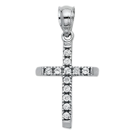 14K White Gold Pave Cross Pendant