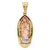 14K Tricolor Gold CZ Our Lady of Guadalupe Pendant