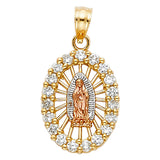 14K Tricolor Gold CZ Our Lady of Guadalupe Pendant
