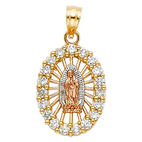 14K Tricolor Gold CZ Our Lady of Guadalupe Pendant
