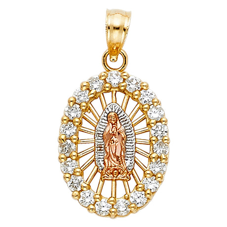 14K Tricolor Gold CZ Our Lady of Guadalupe Pendant