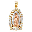 14K Tricolor Gold CZ Our Lady of Guadalupe Pendant