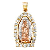 14K Tricolor Gold CZ Our Lady of Guadalupe Pendant