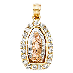 14K Tricolor Gold CZ Our Lady of Guadalupe Pendant