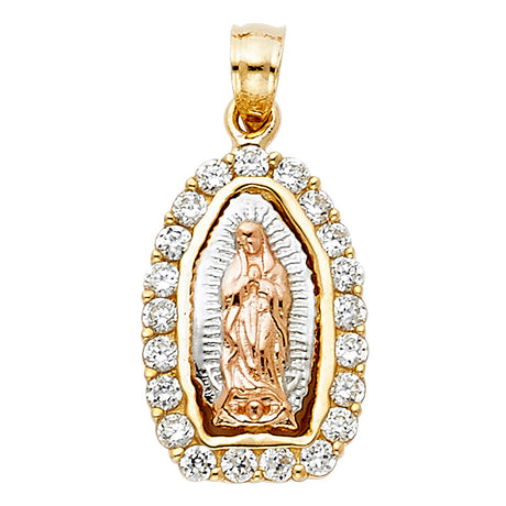 14K Tricolor Gold CZ Our Lady of Guadalupe Pendant