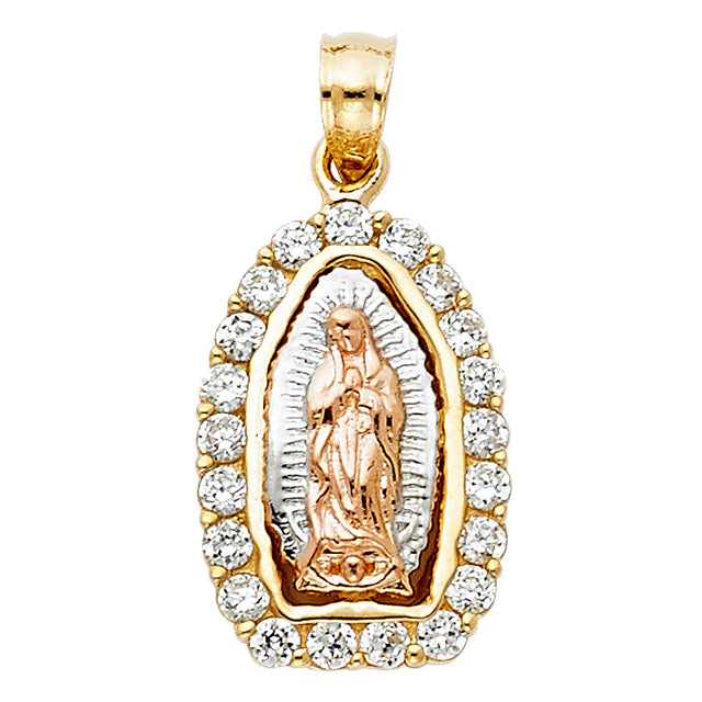 14K Tricolor Gold CZ Our Lady of Guadalupe Pendant
