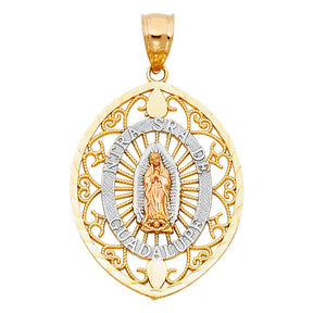 14K Tricolor Gold Our Lady of Guadalupe Pendant