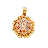 14K Tricolor Gold Our Lady of Guadalupe Pendant
