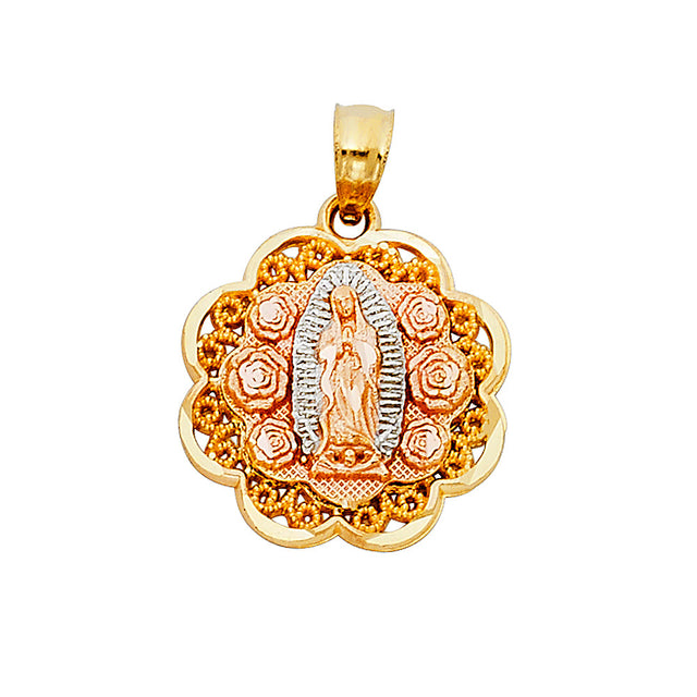 14K Tricolor Gold Our Lady of Guadalupe Pendant