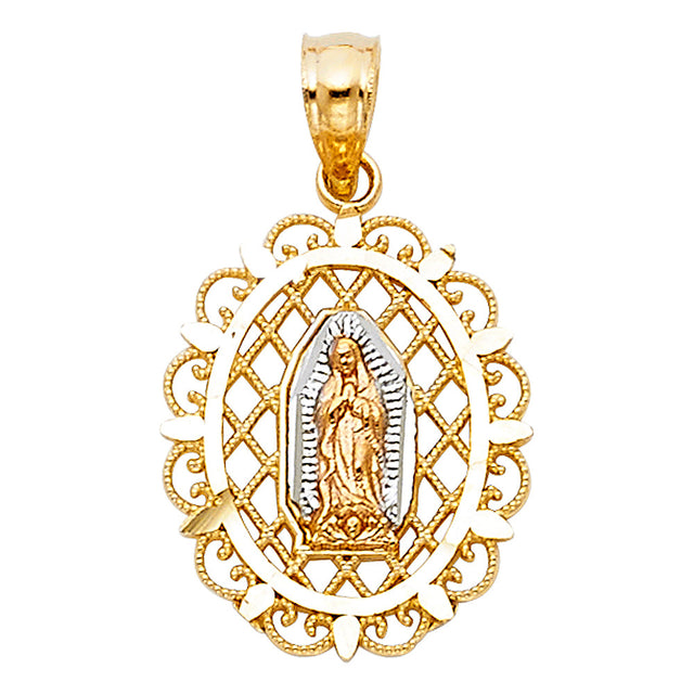 14K Tricolor Gold Our Lady of Guadalupe Pendant