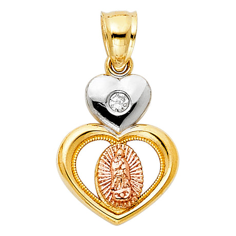 14K Tricolor Gold CZ Our Lady of Guadalupe Pendant
