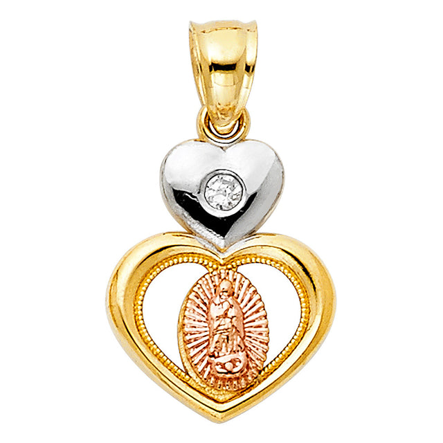 14K Tricolor Gold CZ Our Lady of Guadalupe Pendant