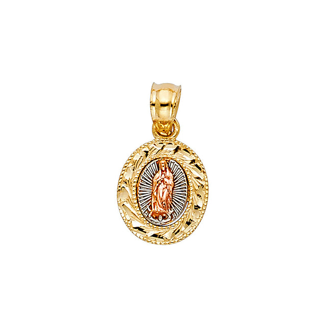 14K Tricolor Gold Our Lady of Guadalupe Pendant