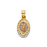 14K Tricolor Gold CZ Our Lady of Guadalupe Pendant