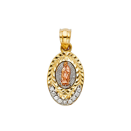 14K Tricolor Gold CZ Our Lady of Guadalupe Pendant