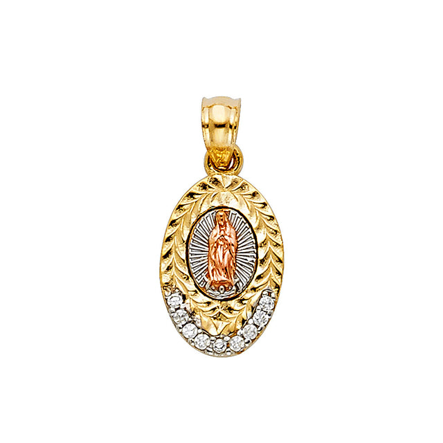 14K Tricolor Gold CZ Our Lady of Guadalupe Pendant