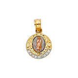 14K Tricolor Gold CZ Our Lady of Guadalupe Pendant