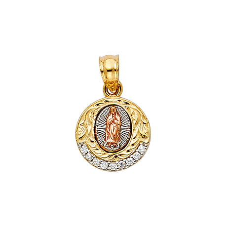 14K Tricolor Gold CZ Our Lady of Guadalupe Pendant