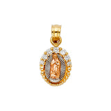 14K Tricolor Gold CZ Our Lady of Guadalupe Pendant