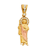 14K Two-Tone Gold CZ St. Jude Thaddeus Pendant