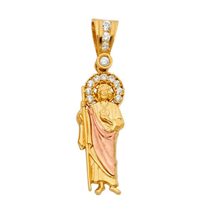 14K Two-Tone Gold CZ St. Jude Thaddeus Pendant