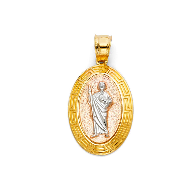 14K Tricolor Gold CZ St. Jude Thaddeus Pendant