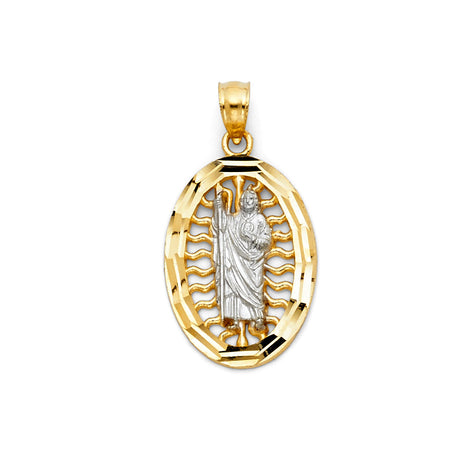 14K Two-Tone Gold CZ St. Jude Thaddeus Pendant