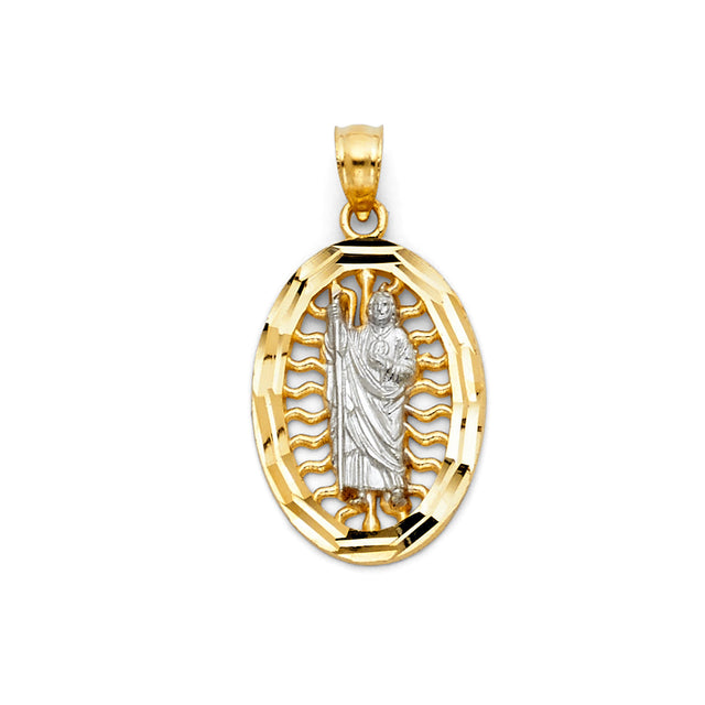 14K Two-Tone Gold CZ St. Jude Thaddeus Pendant