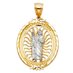 14K Two-Tone Gold CZ St. Jude Thaddeus Pendant