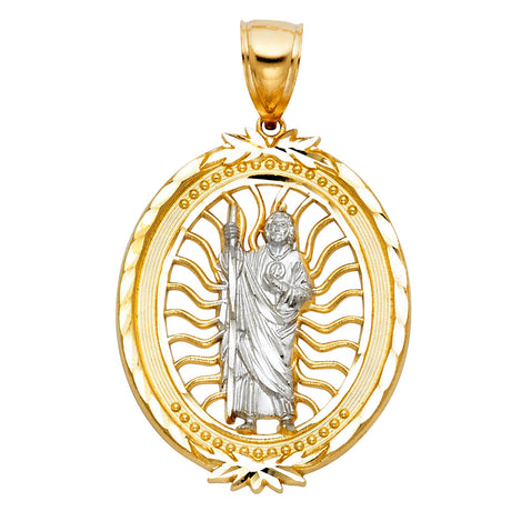 14K Two-Tone Gold CZ St. Jude Thaddeus Pendant