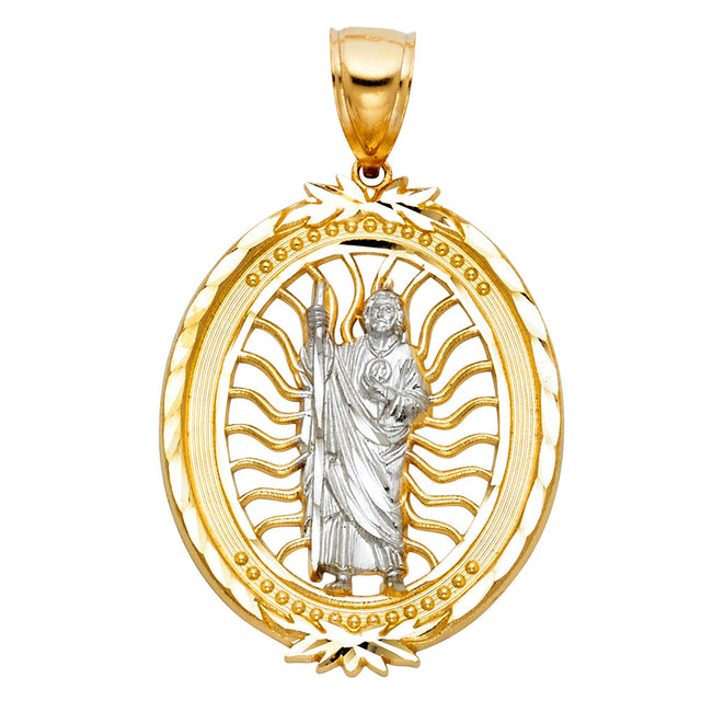 14K Two-Tone Gold CZ St. Jude Thaddeus Pendant