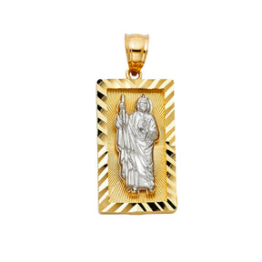 14K Two-Tone Gold CZ St. Jude Thaddeus Pendant