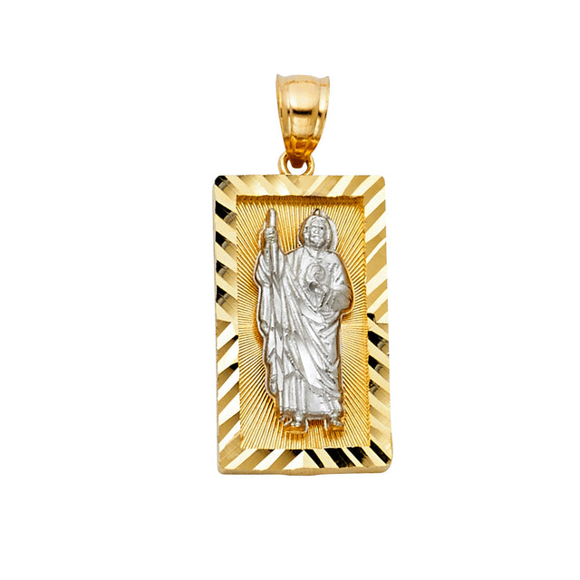 14K Two-Tone Gold CZ St. Jude Thaddeus Pendant