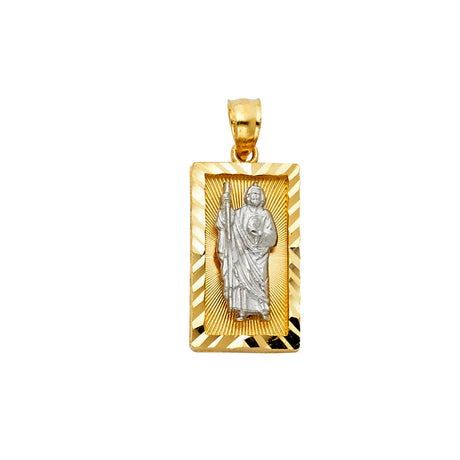 14K Two-Tone Gold CZ St. Jude Thaddeus Pendant