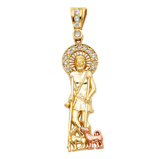 14K Two-Tone Gold CZ San Lazaro Pendant