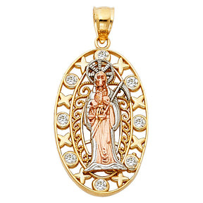 14K Tricolor Gold Santa Muerte Pendant