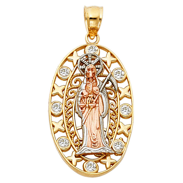 14K Tricolor Gold Santa Muerte Pendant