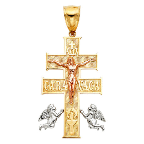 14K Tricolor Gold Cross of Caravaca Pendant