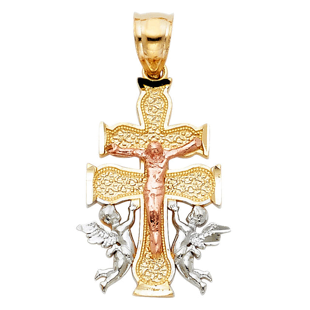 14K Tricolor Gold Cross of Caravaca Pendant