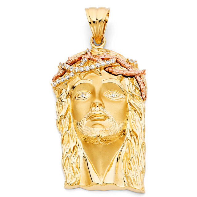 14K Two-Tone Gold CZ Jesus Christ Head Pendant