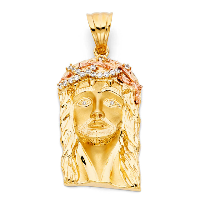 14K Two-Tone Gold CZ Jesus Christ Head Pendant