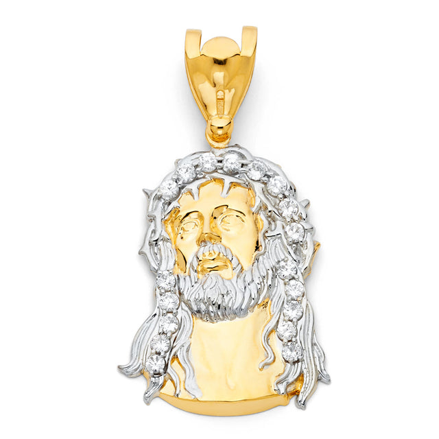 14K Two-Tone Gold Jesus Christ Head Pendant