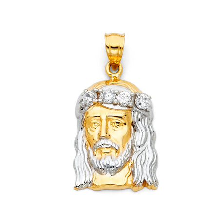 14K Two-Tone Gold CZ Jesus Christ Head Pendant