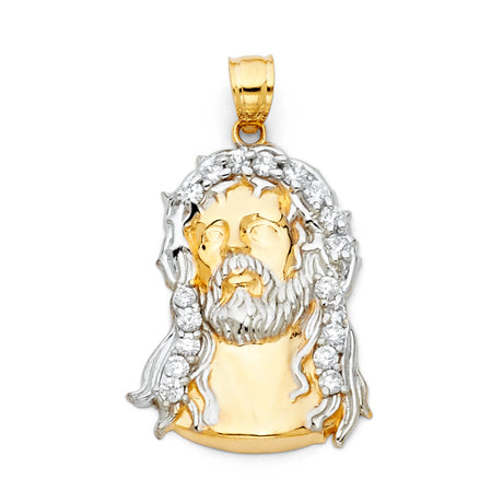 14K Two-Tone Gold CZ Jesus Christ Head Pendant