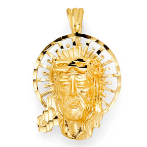 14K Yellow Gold Jesus Christ Head Pendant