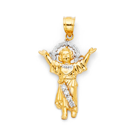 14K Two-Tone Gold CZ Divine Infant Jesus Pendant